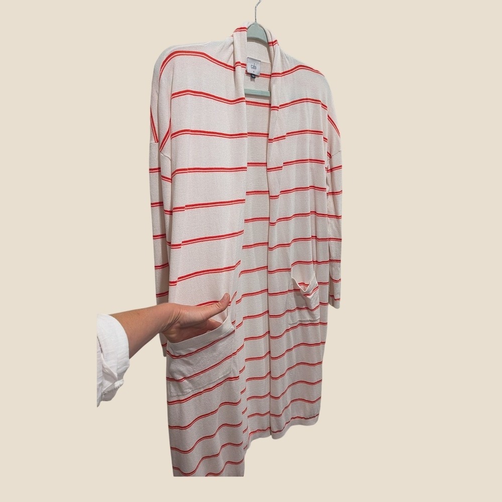 Cabi Womens Stroll Cardigan M Summer Stripe Duster Coastal Preppy Beachy - Picture 2 of 9